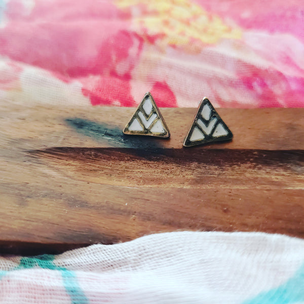 White Triangle Earrings