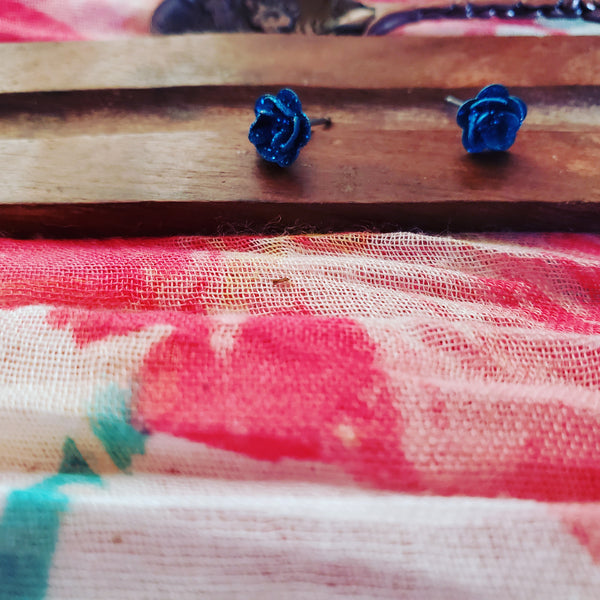 Dark Blue Rose Earrings