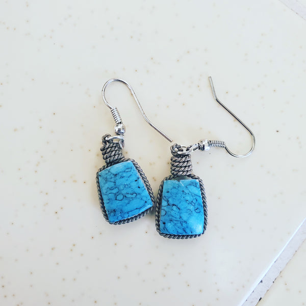 Square Turquoise Wire Wrapped Earrings