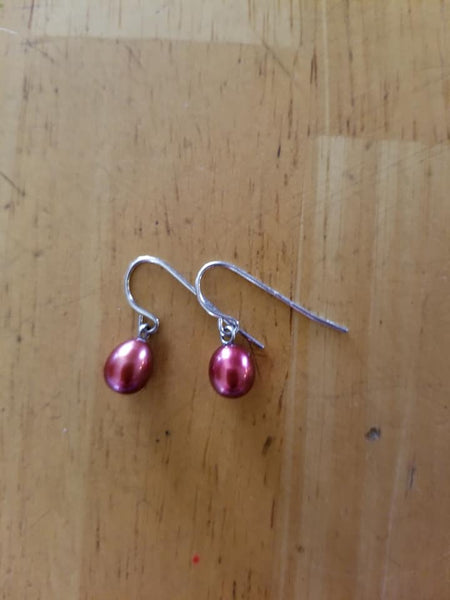 Wine Pearl Drop Earrings