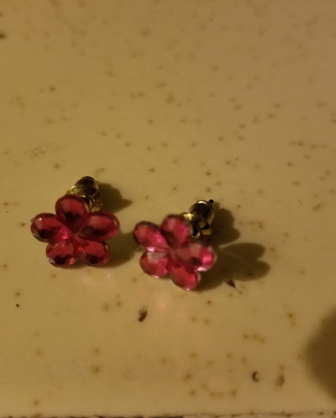 Sparkly Pink Flower Earrings