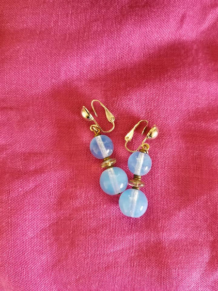 Blue and Gold Clip on Earrings