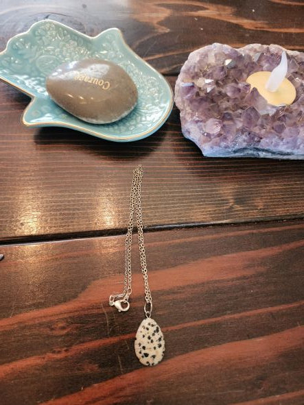 Dalmatian Stone Teardrop Necklace