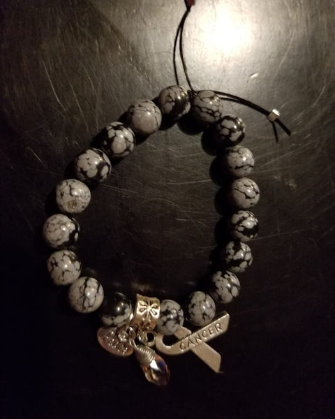 Cancer Survivor Snowflake Obsidian Bracelet